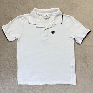 H&M Polo Shirt Youth Size 9-10 White Embroidered Racket Short-Sleeve‎ Tennis